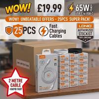 25pcs LDNIO 17 Pro max, 17, 16 etc 65W Type-C /Type-C  Super Rapid Charging Cable - PD,QD - Bulk offer